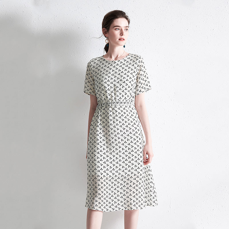 Summer Women's Silk Floral Dress Loose Plus Size Mid-length Dress