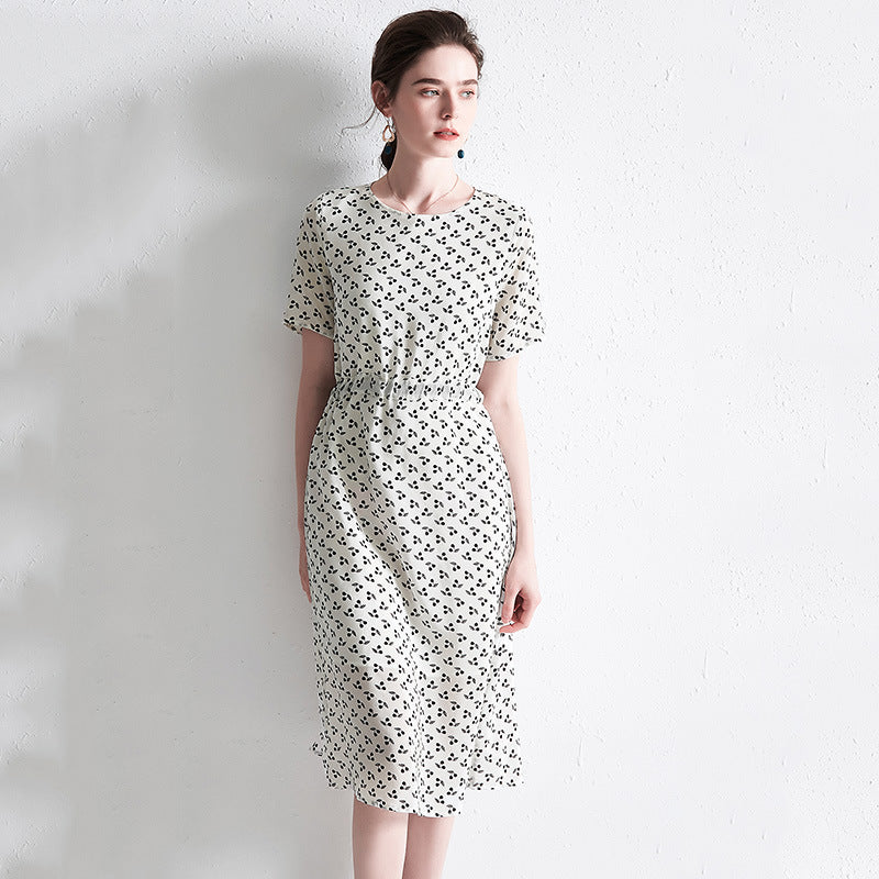 Summer Women's Silk Floral Dress Loose Plus Size Mid-length Dress