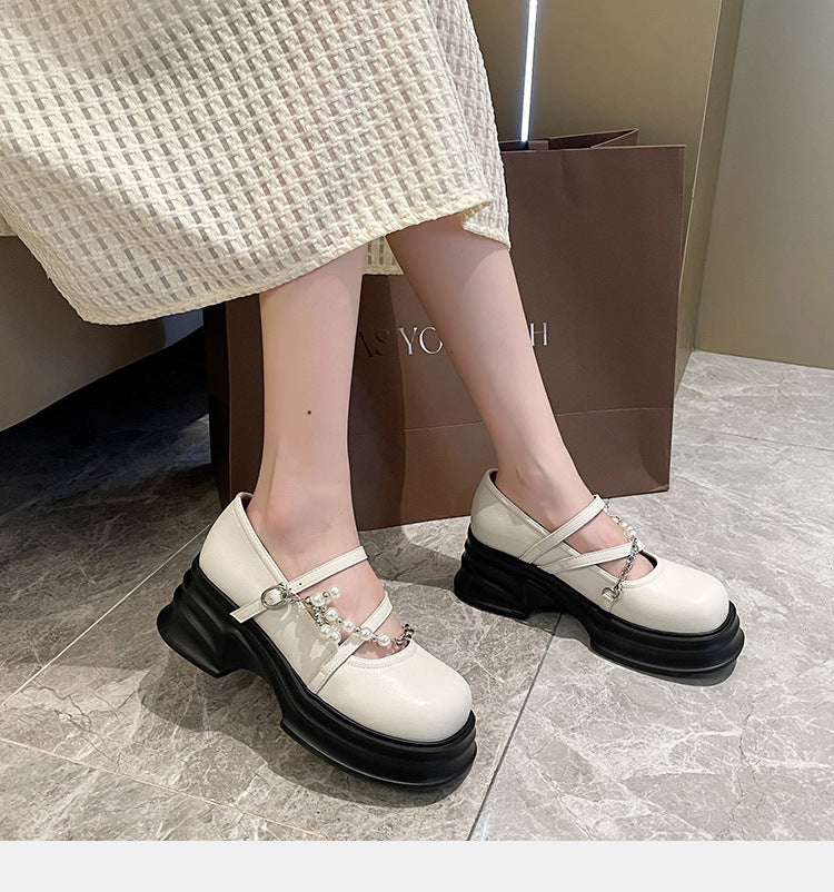 Thick Sole Mary Jane Shoes Shallow Mouth Wide Feet Women's Shoes   Dresslittly