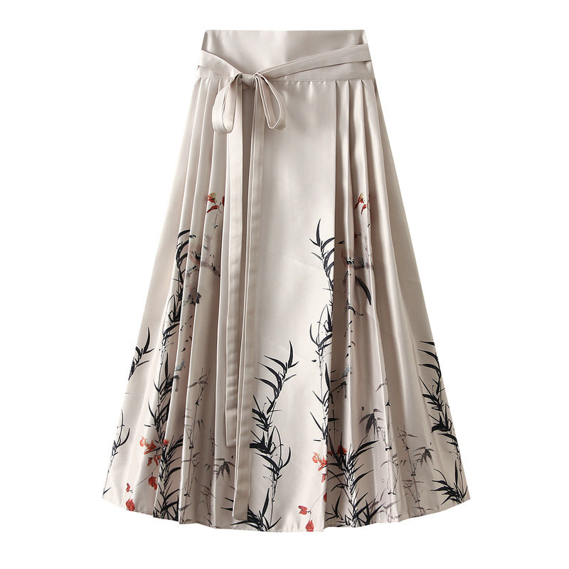 Retro High End Printed Pleated Skirt Ethnic Style