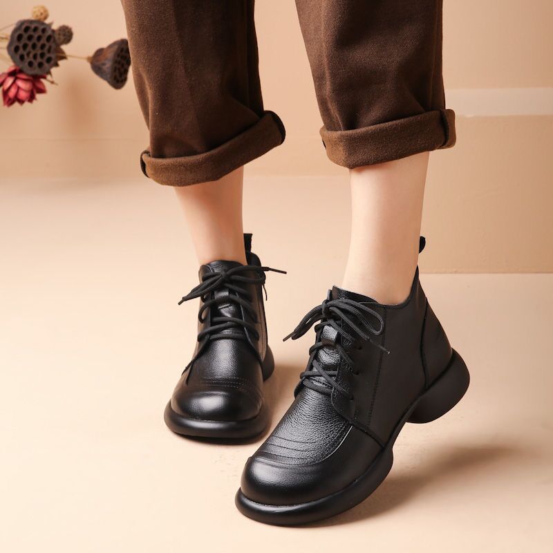 casual dress boots womens Autumn Leather Short Boots Thick Heel Non-slip Versatile Women's Shoes –  Dresslittly