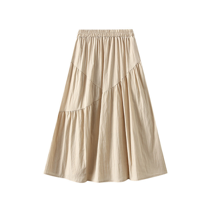 Summer Pleated Skirt High Waist Slimming Mid-length Skirt