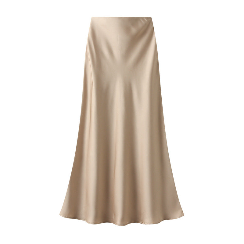 High-end Drape Satin Skirt Women's Mid-length Fishtail Skirt High Waist Hip Skirt