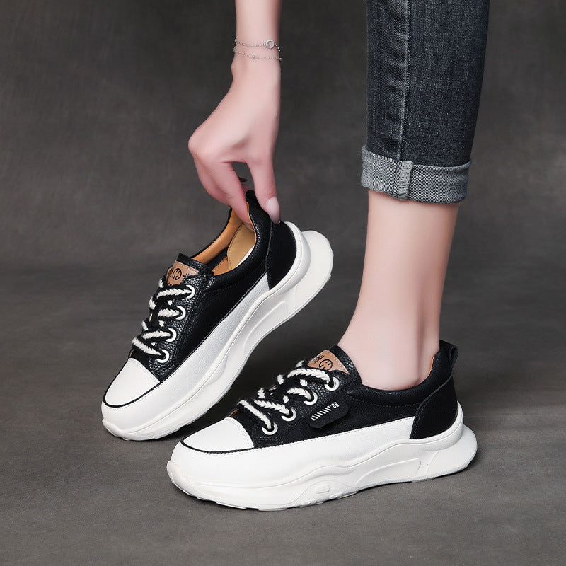 Genuine Leather Casual Flat Shoes Versatile Lightweight Lace Up Women's Shoes