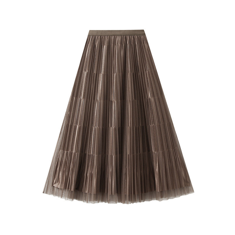 Women's Mesh Pleated Skirt Reversible A-line Skirt