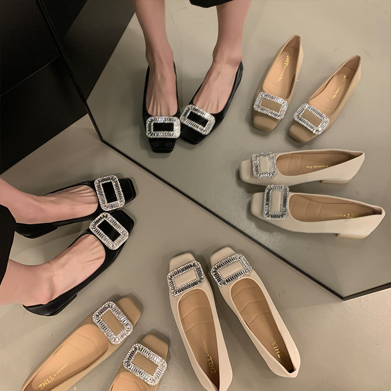 Square Buckle Thick Heel Women's Shoes Low Heel Square Toe Women's Sh – Dresslittly Square Buckle Thick Heel Women's Shoes Low Heel Square Toe Women's Sh – Dresslittly