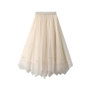 Women's Mesh Skirt High Waist Slimming Irregular Pleated Skirt