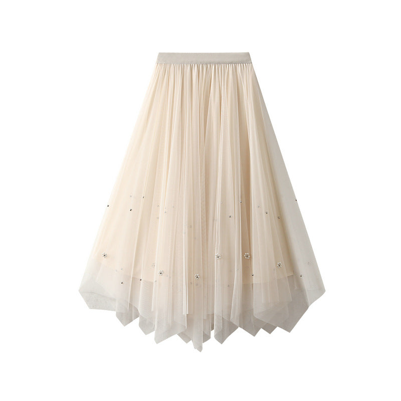Women's Mesh Skirt High Waist Slimming Irregular Pleated Skirt