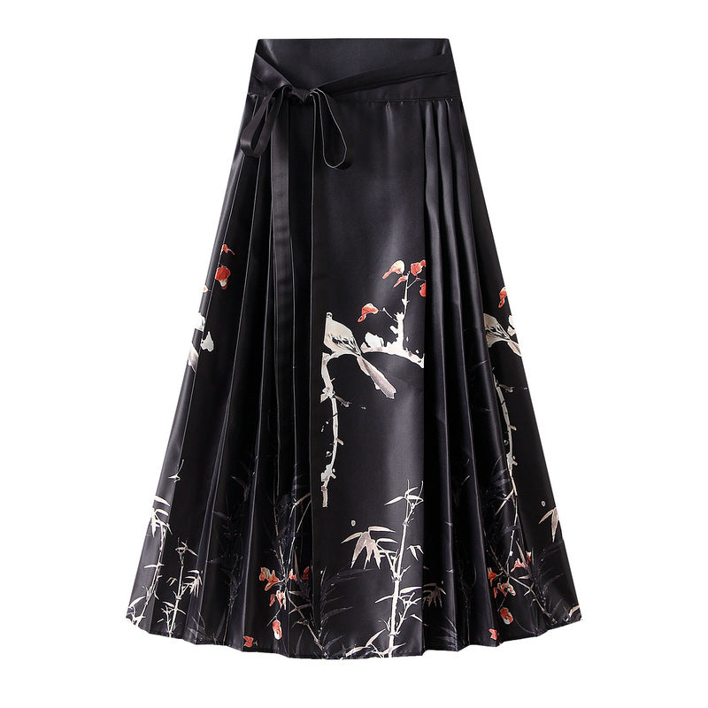 Retro High End Printed Pleated Skirt Ethnic Style