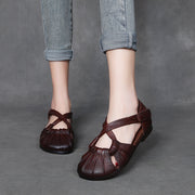 Women's Flat Sandals, Cowhide Soft Sole Casual Leather Sandals