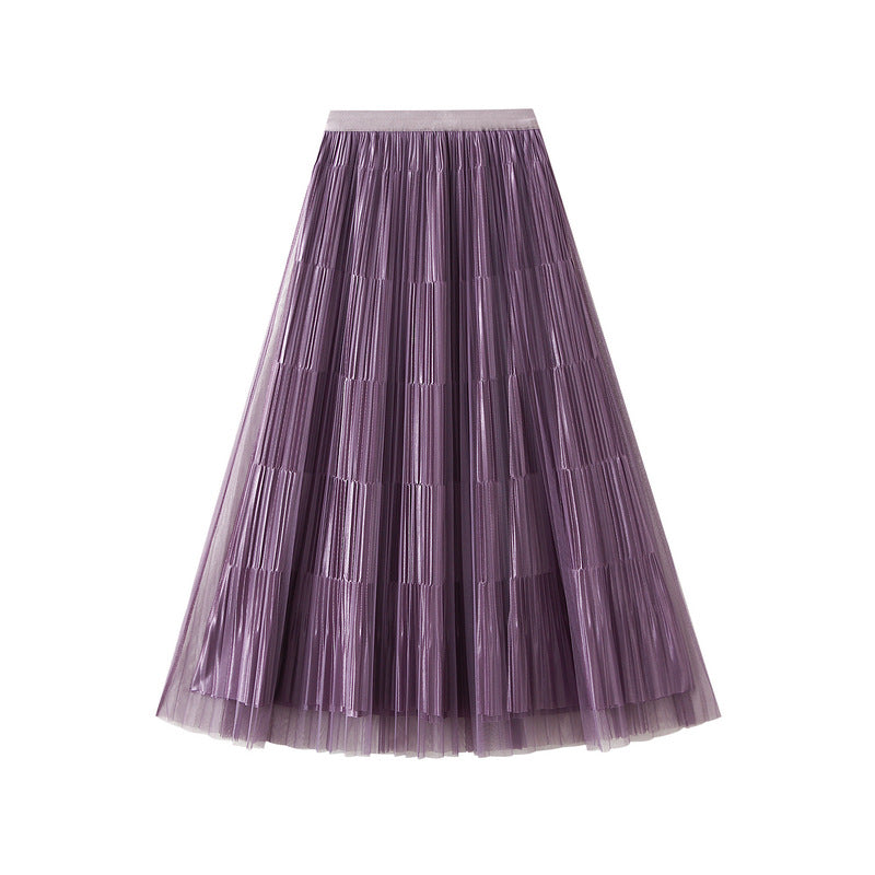 Women's Mesh Pleated Skirt Reversible A-line Skirt