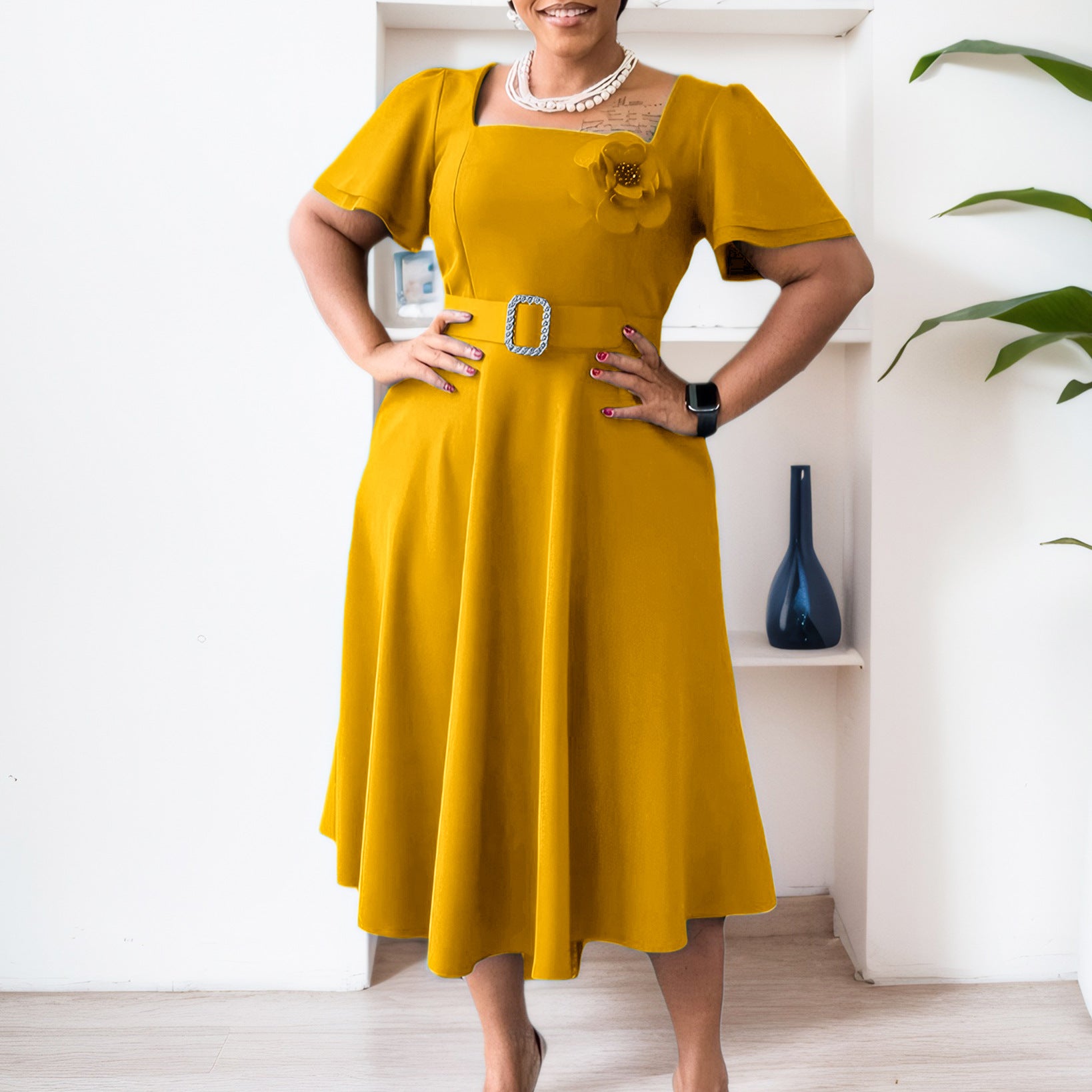 sachin and babi light blue dress Odd Muse - The Ultimate Muse High Waist Square Neck Midi Dress - Sage main image 1