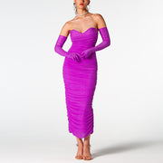 Diamond-encrusted Mesh Spliced Bandage Bandeau Dress
