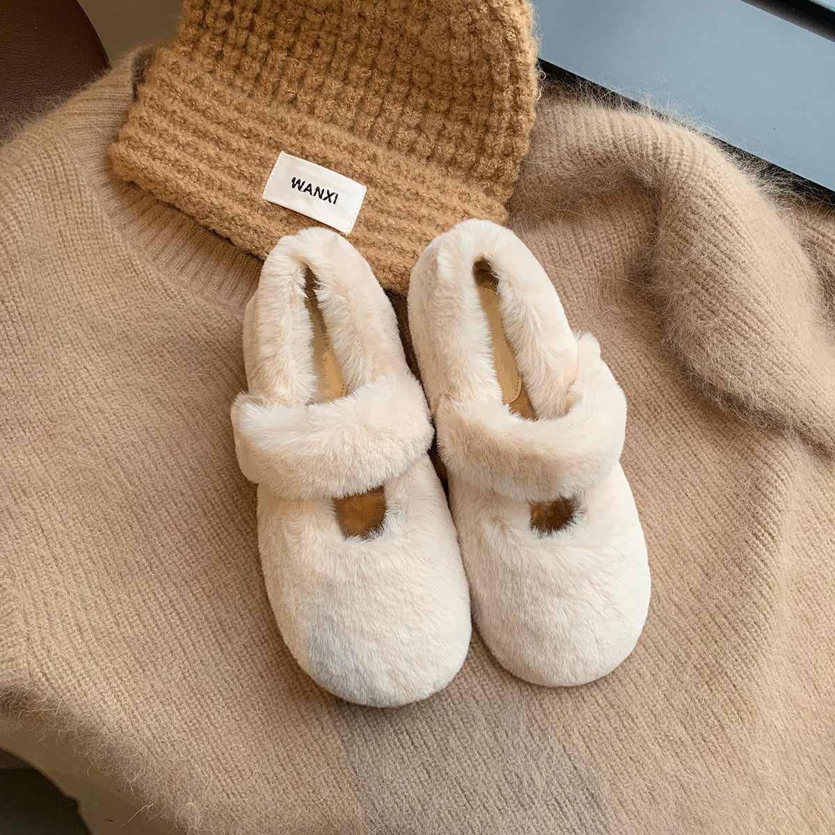 Autumn and Winter Cute Velvet Warm Furry Shoes Round Toe Women's Shoes