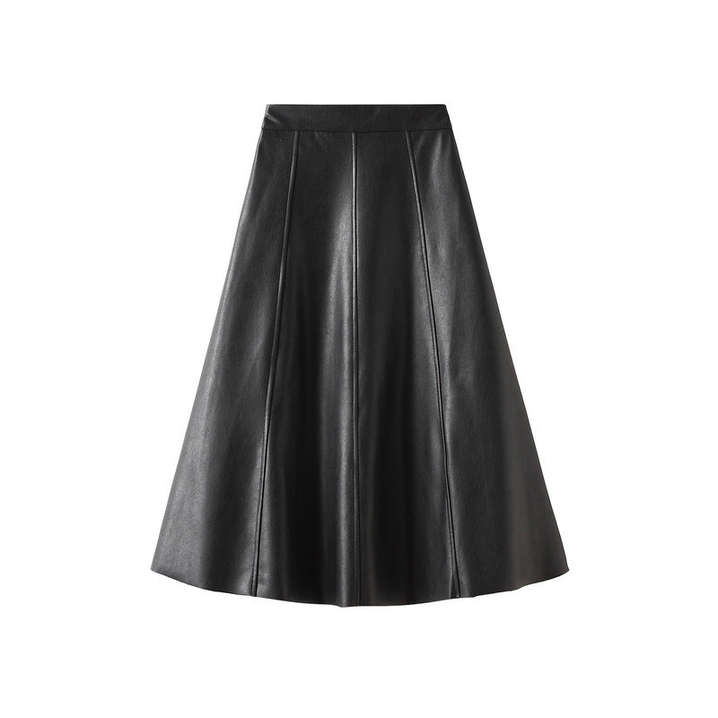Autumn and Winter High-waisted Mid-length PU Leather Skirt for Women