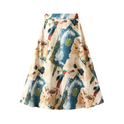 Satin Printed Elastic Waist Draped Skirt