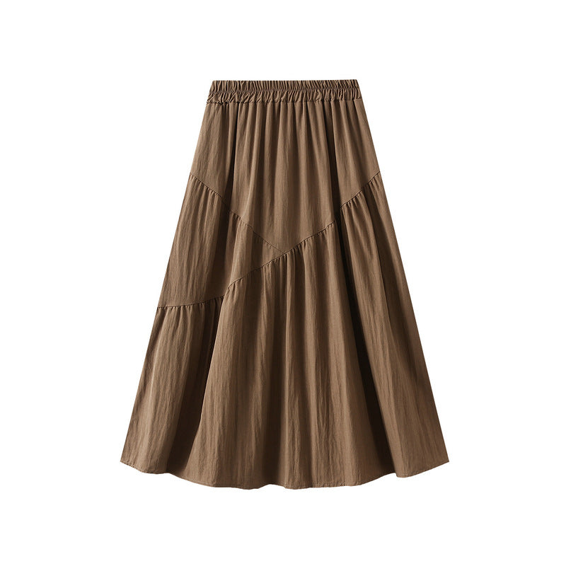 Summer Pleated Skirt High Waist Slimming Mid-length Skirt