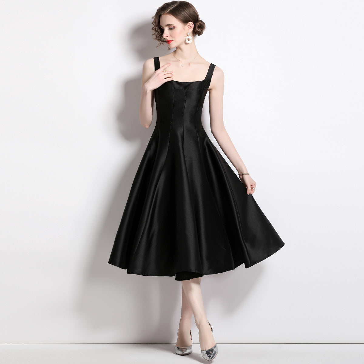 French Audrey Hepburn Style Vintage Strapless A-Line Evening Dress