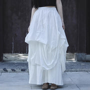 Dark Aesthetic Oversized Cotton Tiered Skirt with Washed Texture