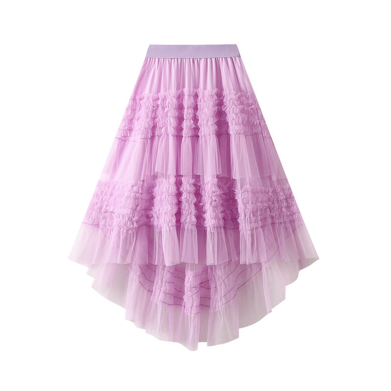 Irregular Solid Color Tutu Skirt with Mesh Skirt