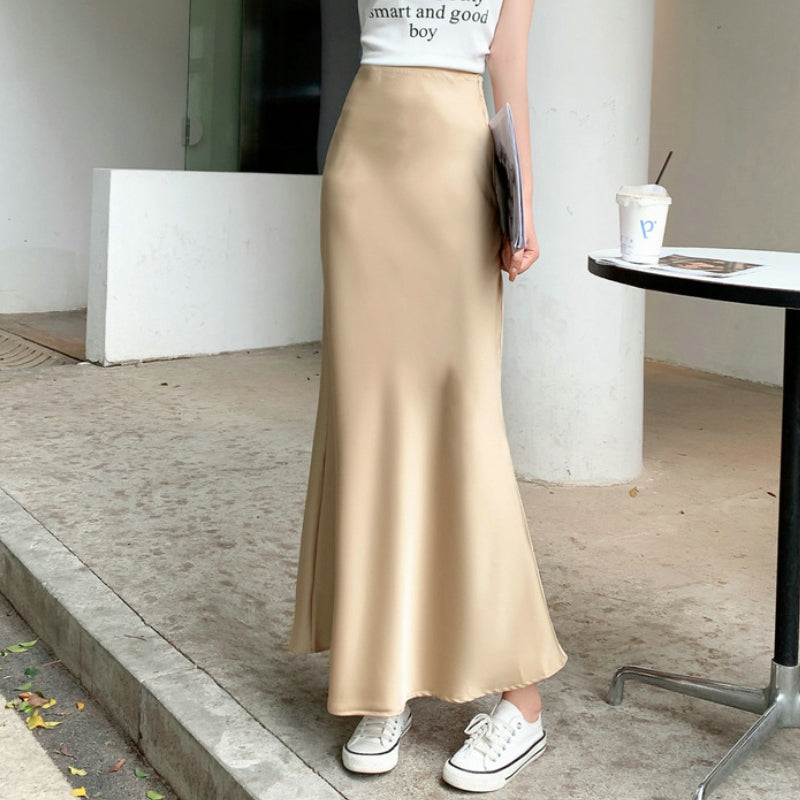 High-end Drape Satin Skirt Women's Mid-length Fishtail Skirt High Waist Hip Skirt