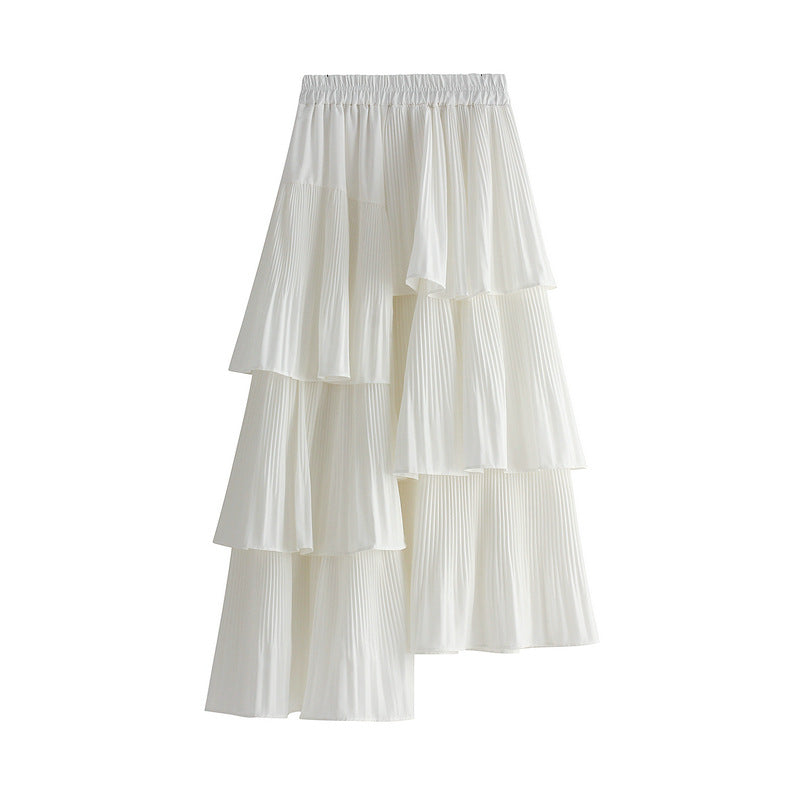 Asymmetric Pleated Skirt Women's Mid-length Ruffled Skirt