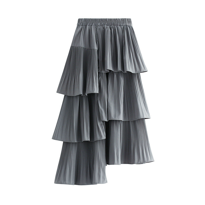 Asymmetric Pleated Skirt Women's Mid-length Ruffled Skirt
