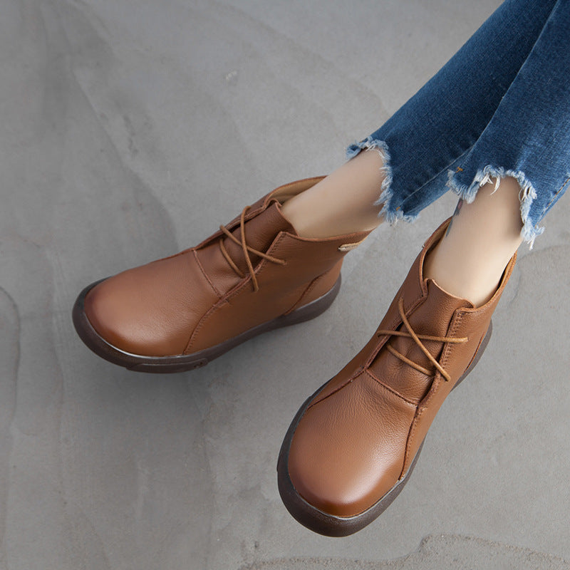 Flat Retro Short Boots Fleece Warm Mid-heel Casual Women's Shoes –  Dresslittly