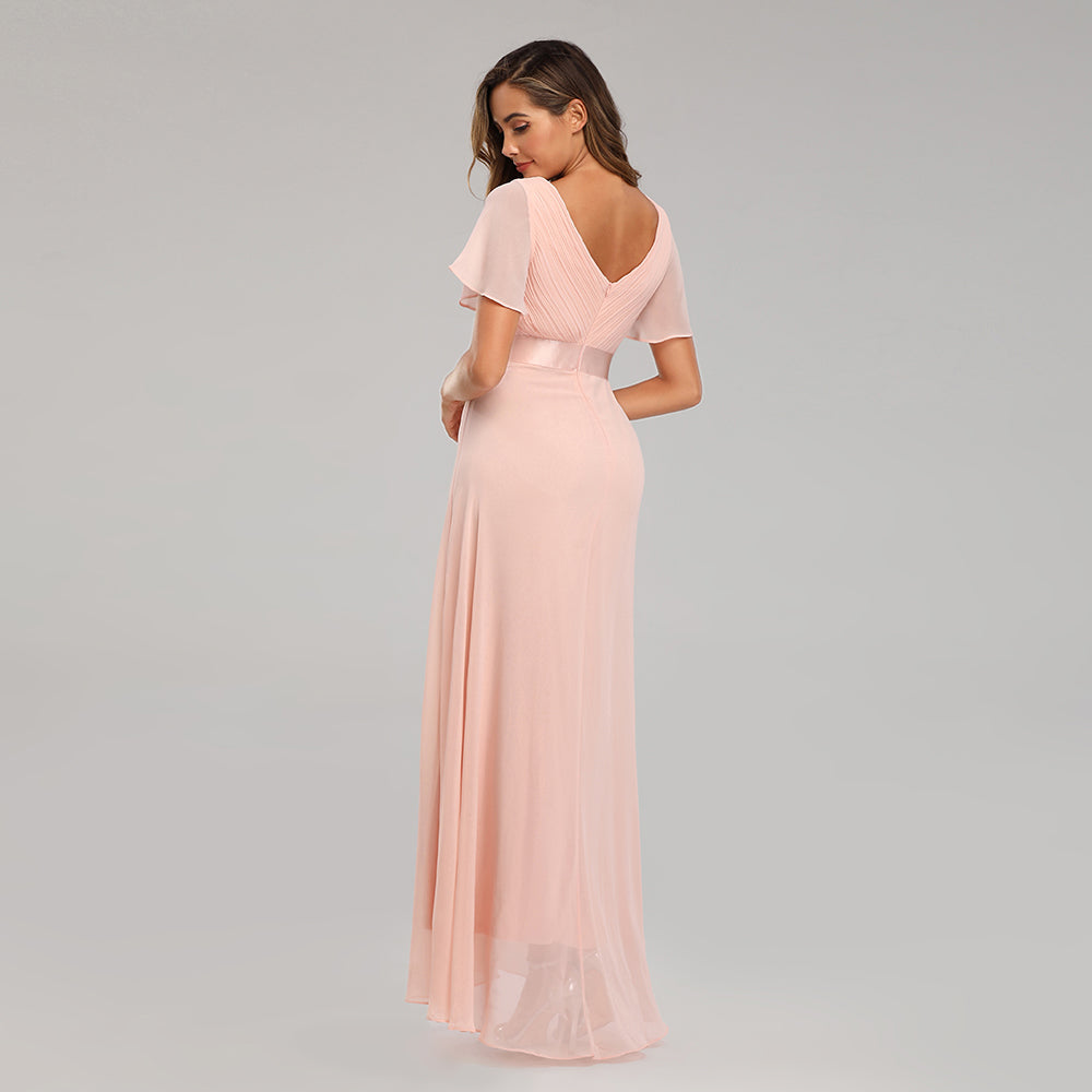Evening Dresses V-Neck Ruffles Chiffon Formal Dress for Wedding Party