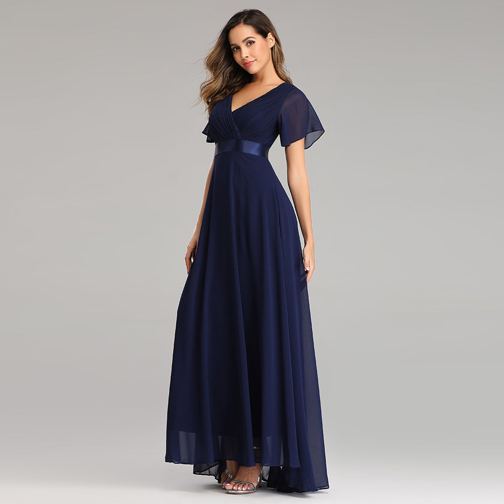 Evening Dresses V-Neck Ruffles Chiffon Formal Dress for Wedding Party