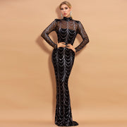Long Trailing Dress with Striped Sequin Long Evening Dress for Women