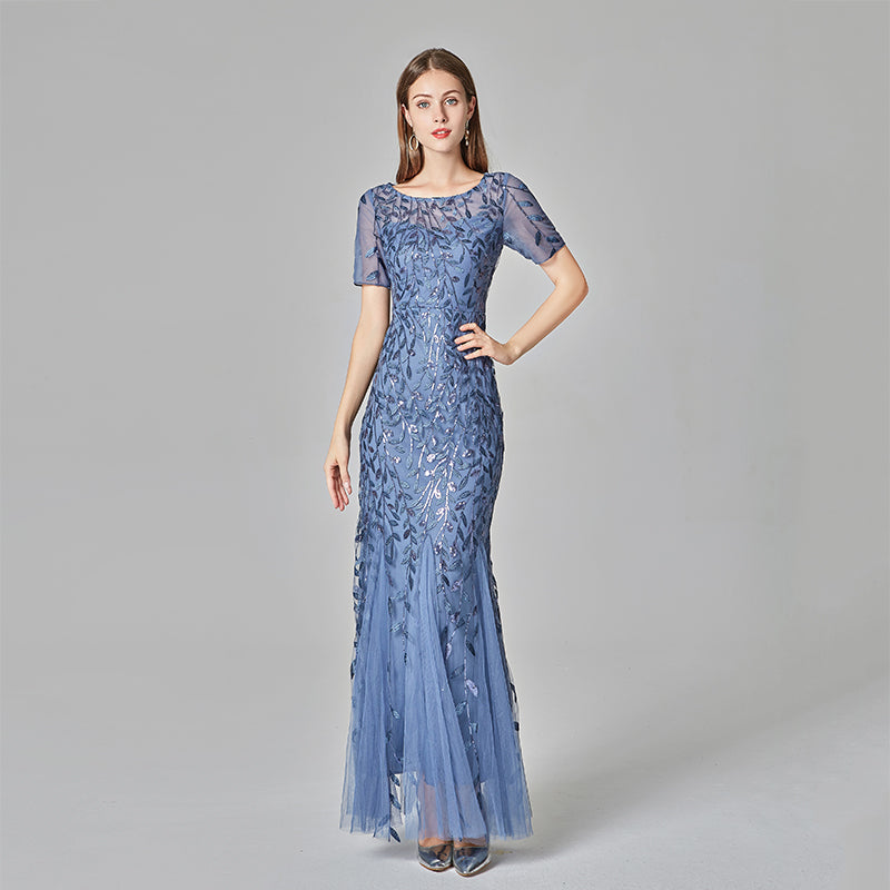 Plus Size Evening Dresses Mermaid O Neck Short Sleeve Lace Appliques –  Dresslittly