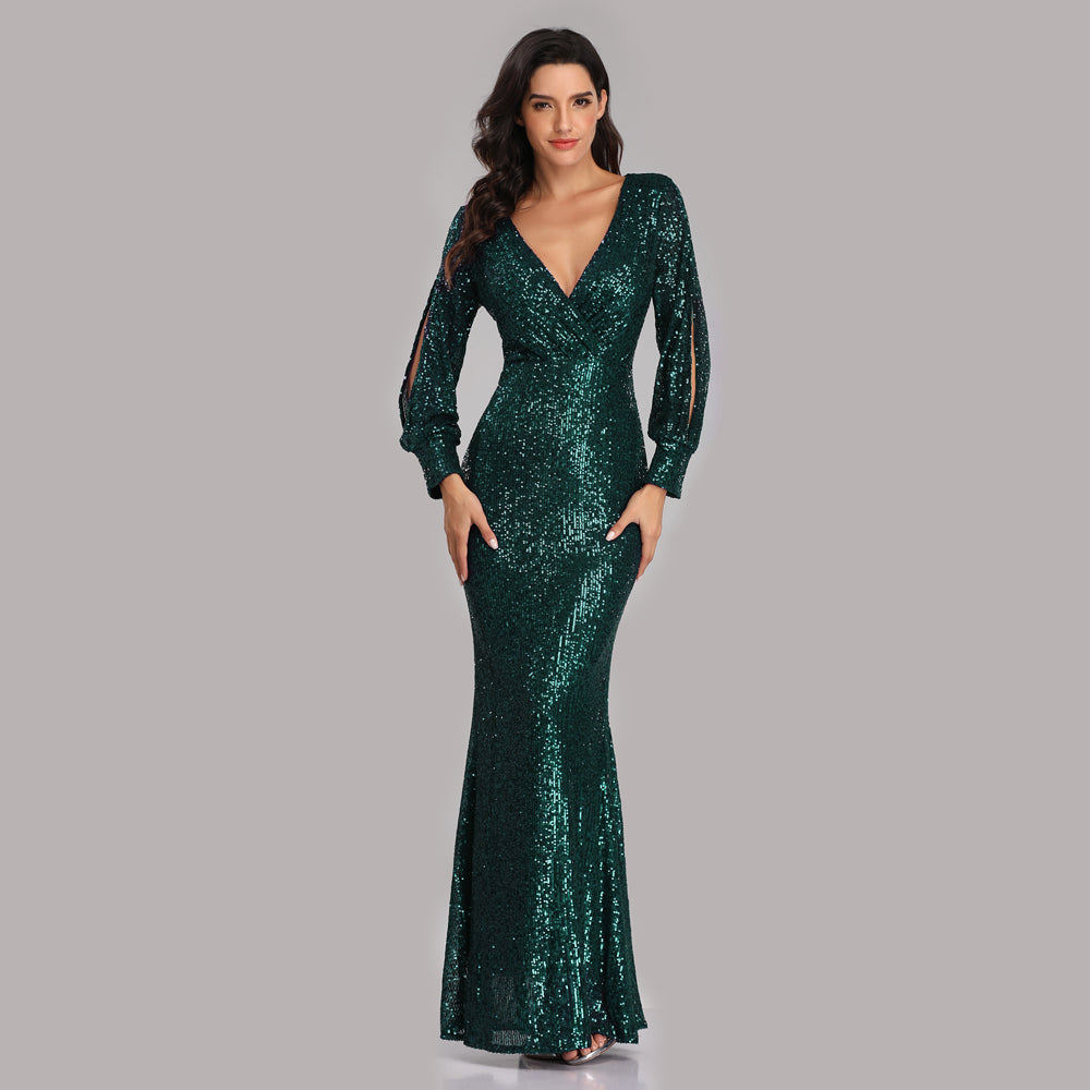 Formal Evening Dresses for Women V-neck Mermaid Maxi Sequin Dress for Dresslittly Formal Evening Dresses for Women V-neck Mermaid Maxi Sequin Dress for Dresslittly