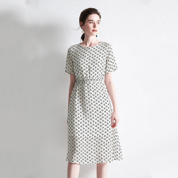 Summer Women's Silk Floral Dress Loose Plus Size Mid-length Dress