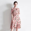 Ladies Silk Short Sleeve Mid Length Dress Crepe Chine Print Dress