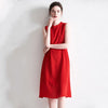 Silk Loose Fashion Temperament Red Sleeveless Vest A-Line Dress
