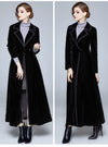 Womens Long Trench Coat Velvet Knee-Length Blended Hem Overcoat