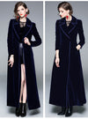 Womens Long Trench Coat Velvet Knee-Length Blended Hem Overcoat