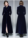 Womens Long Trench Coat Velvet Knee-Length Blended Hem Overcoat