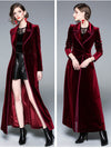 Womens Long Trench Coat Velvet Knee-Length Blended Hem Overcoat