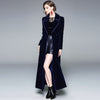 Womens Long Trench Coat Velvet Knee-Length Blended Hem Overcoat