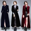 Womens Long Trench Coat Velvet Knee-Length Blended Hem Overcoat