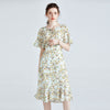 Mulberry Silk High-end Printed Short-sleeved Dress Slim Waist Mid-length Dress