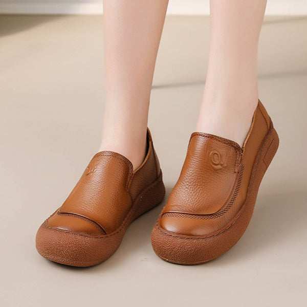 Classic Leather Loafers Women Wide Width Comfort Non-Slip Sole Arch Support