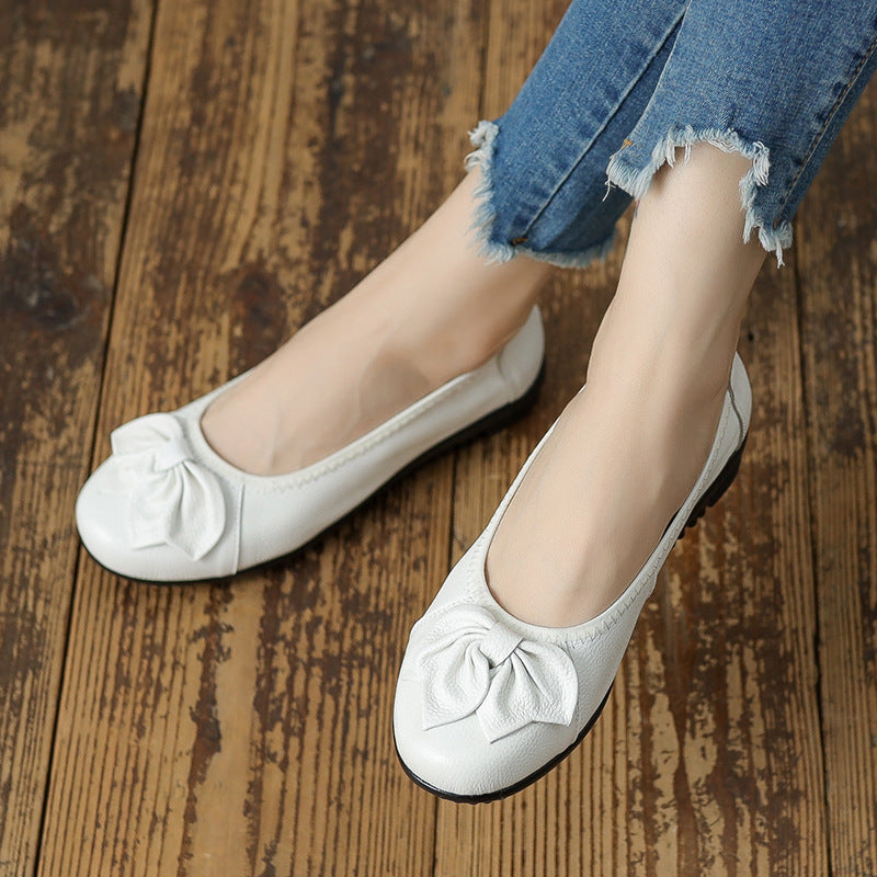 Genuine Leather Retro Flat Shoes Comfortable Soft Sole Casual Women's Shoes