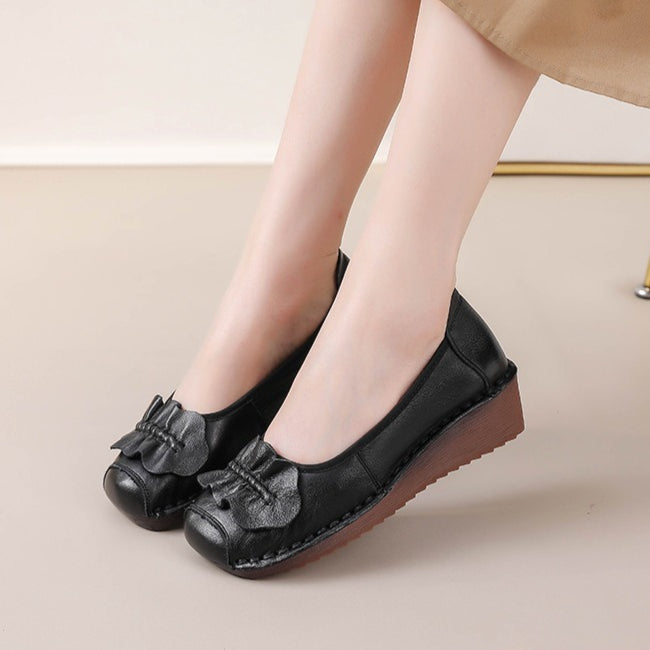 Comfort Womens Wide Toe Wedge Shoes Leather Spring Mature Soft Sole