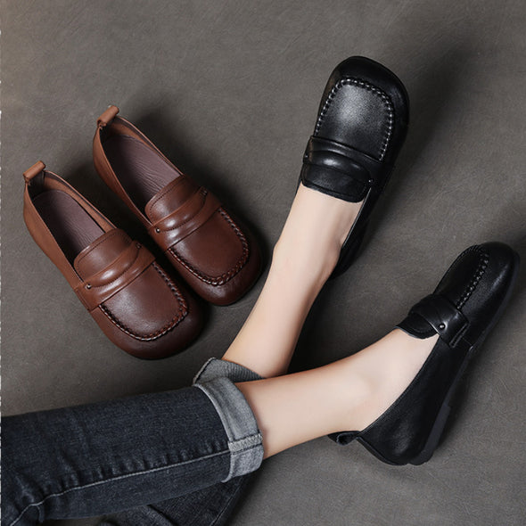 Retro Genuine Leather Tendon Soft Sole Flat Shoes Comfortable Flat Heel Women's Shoes