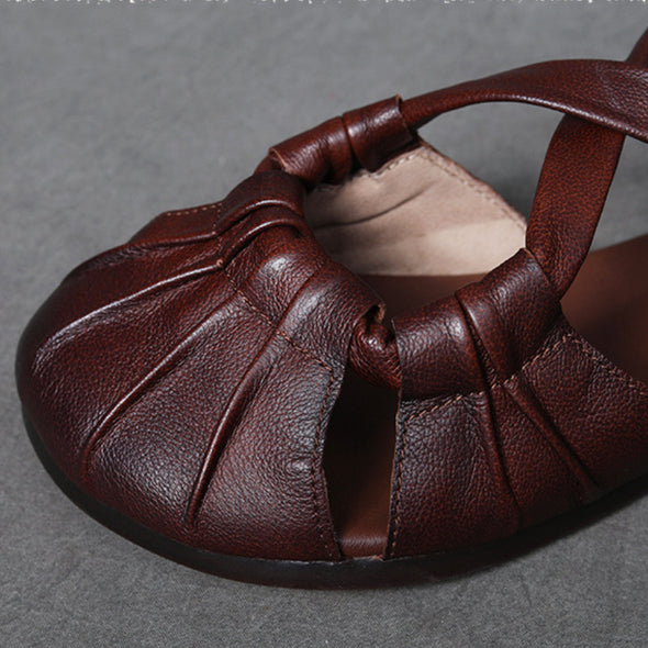 Women's Flat Sandals, Cowhide Soft Sole Casual Leather Sandals