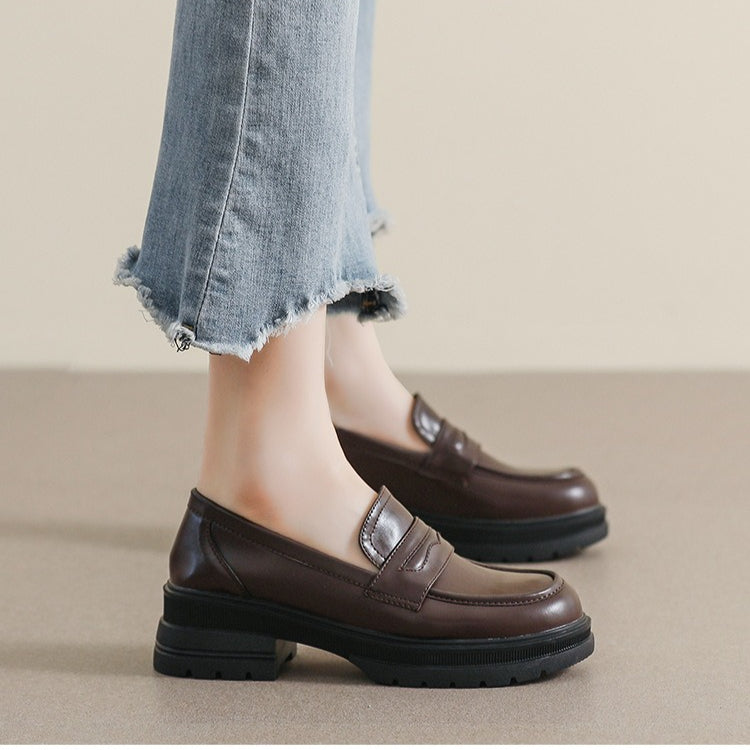 Womens Vintage Chunky Heel Slip-on Loafers Soft Sole