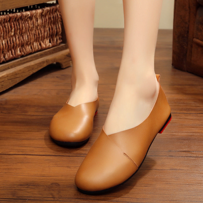 Genuine Leather Retro Women's Shoes Handmade Comfortable Flats